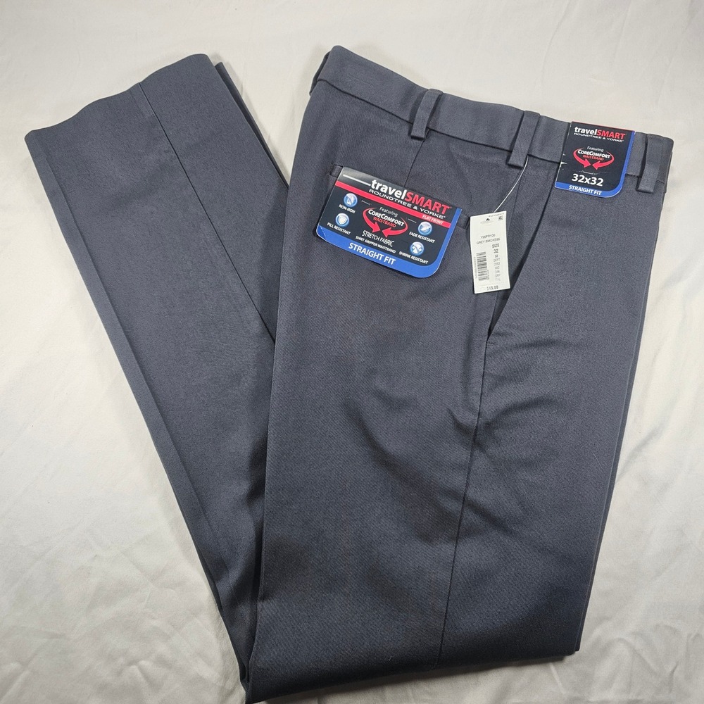 Roundtree & Yorke 32x32 Grey Smoke TravelSMART Straight Flat Chino Pant NWT 1619